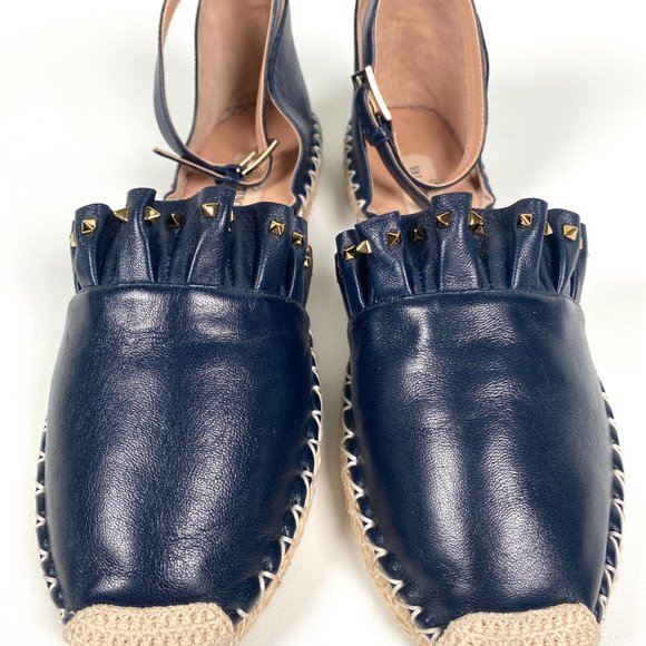 VALENTINO GARAVANI - ROCKSTUD NAVY BLUE LEATHER ESPADRILLES - SZ 38 - Picture 3 of 10